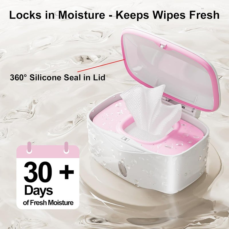 Seposeve Wipes Dispenser with Weighted Plate, X2 PRO, Perfect Pull Baby Wipe Holder, Refillable Wipe Container, Keeps Wipes Fresh, One-Handed Operation. Non-Slip, Easy Open/Close Wipes Case, Pink - Image 2